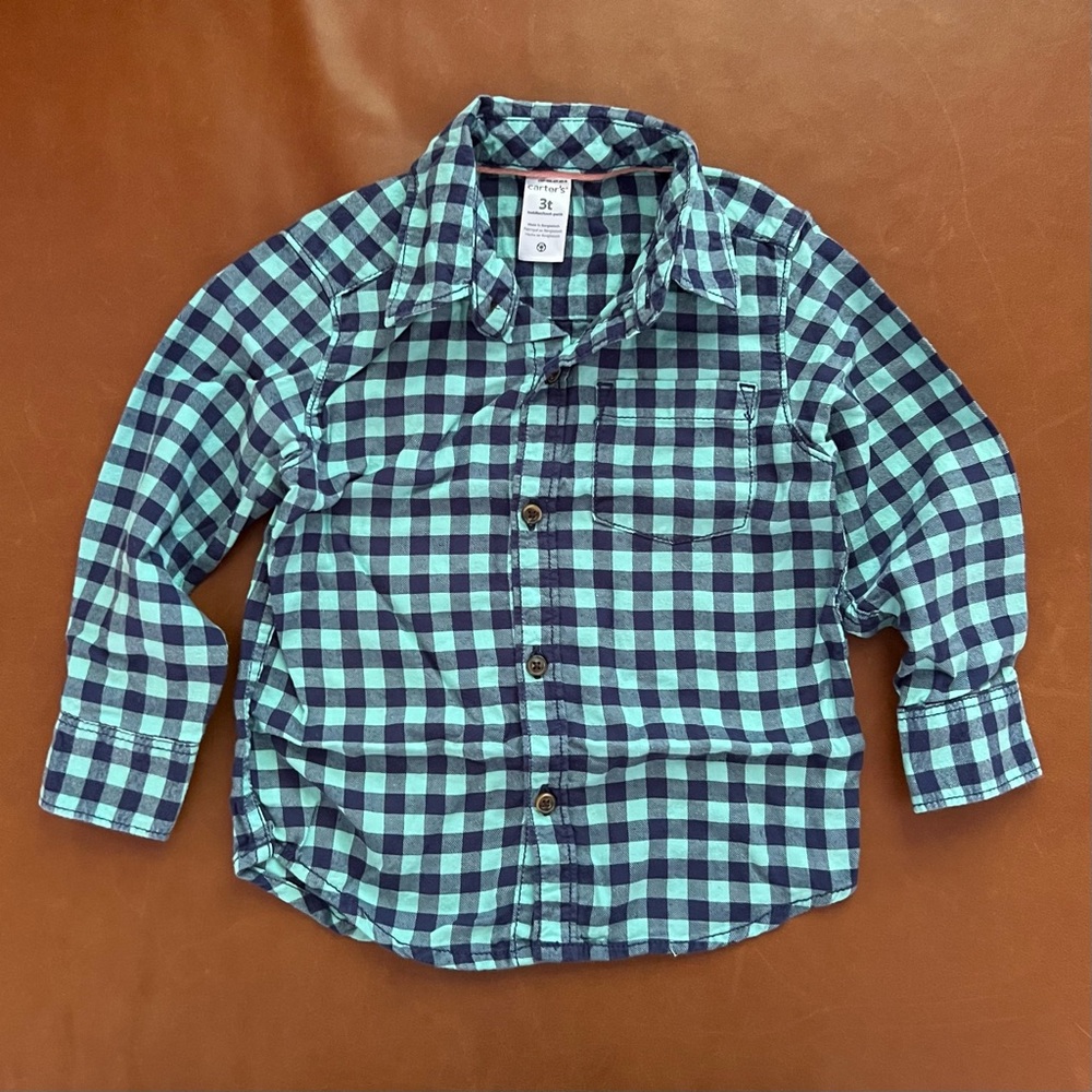 CARTERS Teal and Navy Plaid Cotton Flannel, 3T